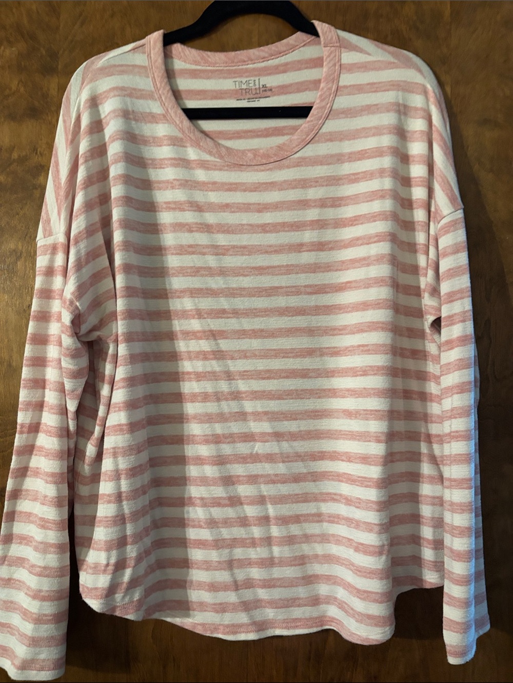Time and Tru Pink and White Striped Long Sleeve Tee